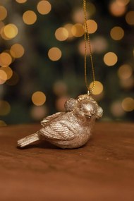 LUX zlatá vianočná ozdoba zimný vtáčik 11cm