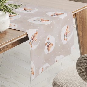 Biante Detský bavlnený behúň na stôl Sandra SA-744 Spiace medvedíky na obláčikoch na sivobéžovom 45x120 cm