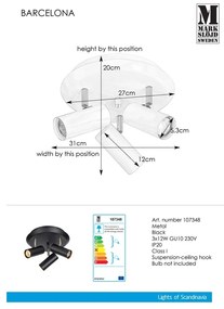 Čierne nástenné svietidlo Markslöjd Barcelona Tres