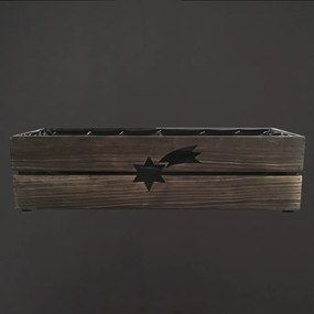 AMADEA Drevený vianočný kvetináč s kométou tmavý, vo vnútri s čiernou fóliou, 62x21,5x17cm, český výrobok