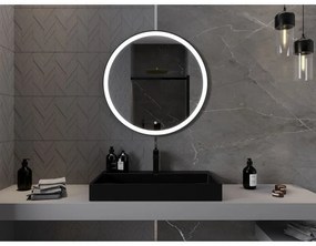 Mexen Esso, okrúhle LED podsvietené kúpeľňové zrkadlo 80 cm, 6000K, vykurovacia podložka proti zahmlievaniu, čierny rám, 9825-080-080-611-70