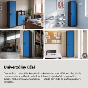 Kartotéková skriňa na spisy so zámkom antracitovo modrá, 450x1850x400 mm: ALEX