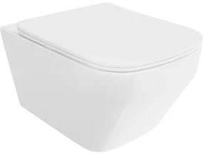 Mexen Riva, závesná WC misa 555x370x335 mm, Rimless Tornádo + WC sedadlo z duroplastu, biela lesklá, 30630200T