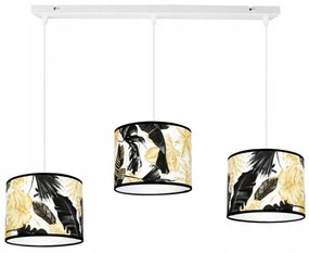 Závesné svietidlo Gold Flowers, 3x biele textilné tienidlo s kvetinovým vzorom, (výber z 2 farieb konštrukcie)