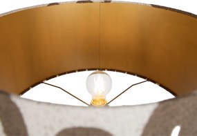 Stojacia lampa s trojnožkou drevená s pruhovaným béžovým a hnedým tienidlom 50cm - Lou