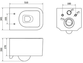 Mexen ELIS Rimless misa závesná so sedátkom voľne-padajúcim, 52 x 34,5 cm, biela, 30910700