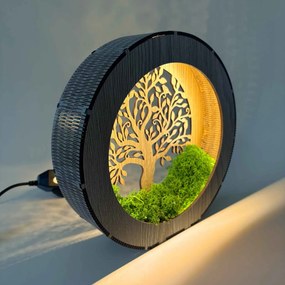 Drevené svetlo na nočný stolík Strom života s machom | ZOI: HDF - Orech 20 cm 4788-115195 LED0611