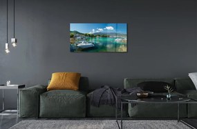 Sklenený obraz Grécko Marina mora hory 140x70 cm