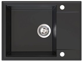 Sink Quality Sink55, kuchynský granitový drez 620x460x215 mm + chrómový sifón, čierna, SKQ-SINK.C.1KKO.X