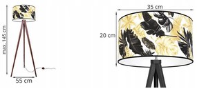 Stojacia lampa Gold Flowers, 1x biele textilné tienidlo s kvetinovým vzorom, (výber zo 4 farieb konštrukcie), (fi 35cm)