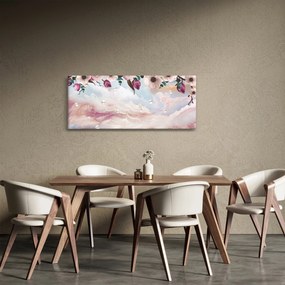 Obraz ružových kvetov s ružovým mramorom (120x50 cm)