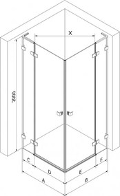 Mexen Lunar, L Duo výklopný sprchový kút 115 x 100 cm, 8mm číre sklo, čierny profil, 834L-115L-100P-70-00