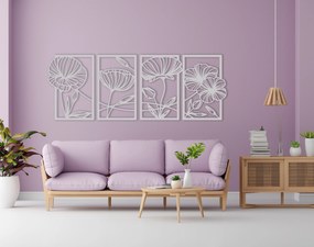 Štvordielny drevený obraz - Lúčnych kvetov - Sivá