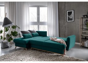 Tyrkysovomodrá rozkladacia/s úložným priestorom rohová pohovka (ľavý roh/s leňoškou) Scandic Lagom – Miuform