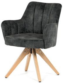 Židle jídelní, otočný mechanismus 360°, taštičkové pružiny v sedáku, tmavě zelená látka, noha masiv dub