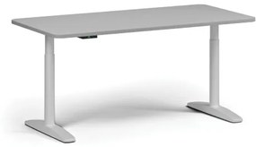 Výškovo nastaviteľný stôl OBOL, elektrický, 675-1325 mm, zaoblené rohy, doska 1600x800 mm, biela zaoblená podnož, sivá