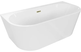 Mexen Oval+, voľne stojaca vaňa ku stene 170 x 80 cm, biela lesklá, zlatý lesklý prepad, 52681708000-50