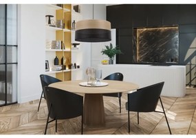 Závesné svietidlo Wood, 1x dýha zlatý dub/čierne PVC tienidlo, (fi 44cm)