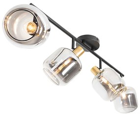 Stropné bodové svetlo čierne so zlatom s dymovým sklom 4-svetlo - Zuzanna