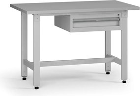 Výškovo nastaviteľný dielenský stôl G5, 1200 x 750 x 800-1000 mm, 1x kontajner, 1 zásuvka, sivá