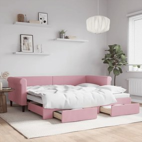 Rozkladacia denná posteľ so zásuvkami ružová 90x200 cm zamat 3197822