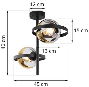 Stropné svietidlo Asturia Ring, 2x zlaté/transparentné sklenené tienidlo, B