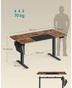 Výškovo nastaviteľný písací stôl SOLEA-X hnedo/čierny