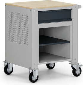 Pojazdný kontajner G9, 1 polica, 1 zásuvka, 675 x 595 x 865-1130 mm, sivá/grafit