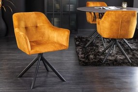 Loft horčicovo žltá zamatová otočná stolička