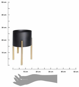 KOVOVÝ KVETINÁČ SO STOJANOM BIL SADA 2KS 31X15,5 CM+36X19 CM ČIERNA/ZLATÁ