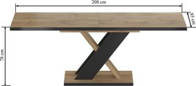 Dekorstudio Rozkladací jedálenský stôl  85x138/208 cm - dub wotan s čiernymi nohami