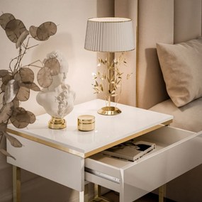NOČNÝ STOLÍK NESSIE BIELY LESK + ZLATÝ PODSTAVEC