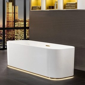 VILLEROY &amp; BOCH Finion voľne stojaca vaňa z materiálu Quaryl (bez spoja medzi panelom a vaňou), odtok v strede, 1700 x 700 x 633 mm, s prítokom, lišta Design, funkcia Emotion, Gold, biela alpská, UBQ177FIN7N300V101