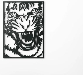 drevko Drevený obraz na stenu Tiger útočí Rozmer obrazu: 44,5 x 31,5 cm, Farba dekorácie: Čierna