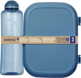 Set desiatového boxu s fľašou - Desiatový box Ribbon 1,1 l a fľaša Swift 480 ml, mix farieb - SISTEMA Farba škatuliek SISTEMA: Modrá