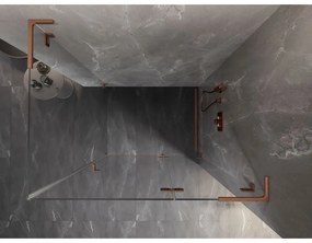 Mexen Lunar, L pravostranný výklopný sprchový kút 75 x 70 cm, 8mm číre sklo, profil medená matná, 834L-075-070-65-00-P