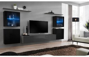 Obývacia stena Switch Sklo +LED XIV čierna /Grafit