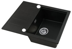 Gamma Modern 6550, 1-komorový granitový drez 650x500x210 mm s krátkym odkvapkávačom, čierna so zlatými bodmi, GMA-ZLE000093