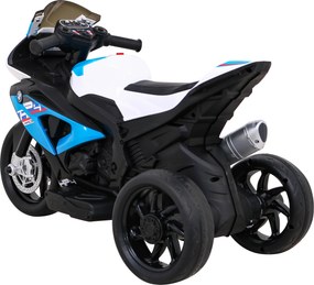 Ramiz BMW HP4 detský motocykel na batérie modrý + 3 kolieska + LED + MP3 USB + ekokoža
