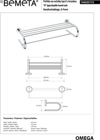 Bemeta Design OMEGA: Držiak uterákov, 600 mm, s hrazdou - 104205172