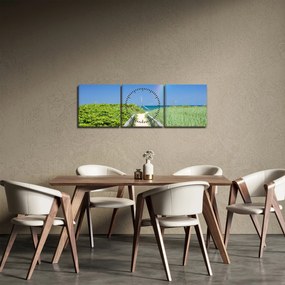 Obraz - Krajina a dúha (s hodinami) (90x30 cm)