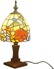 Nočná lampa Tiffany vitáž KOLIBRÍK_WOOD BASE 34*15 E14