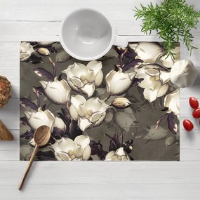 Biante Zamatové prestieranie na stôl Tamara TMR-034 Kvety gardénie na hnedosivom 35x45 cm