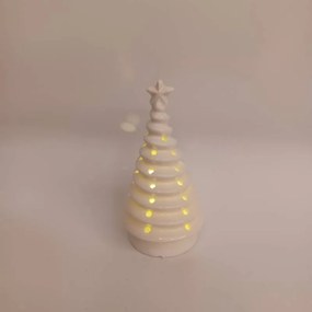 DECOLED Keramický stromeček, 6,2 x 6,2 x 11,2 cm, teple bílá, 2xLR44