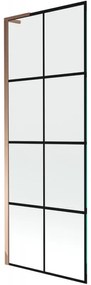 Mexen Next L, 1-krídlová vaňová zástena 70 x 150 cm, 6mm číre sklo-čierny vzor, ružové zlato profil, 895-070-000-03-77-60