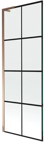 Mexen Next L, 1-krídlová vaňová zástena 70 x 150 cm, 6mm číre sklo-čierny vzor, ružové zlato profil, 895-070-000-03-77-60