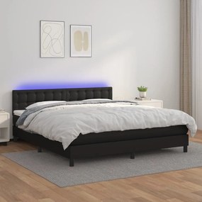 Boxspring posteľ s matracom a LED čierna 180x200 cm umelá koža 3134237