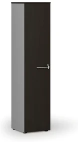 Úzka kancelárska skriňa PRIMO GRAY, 1781 x 400 x 420 mm, sivá/wenge