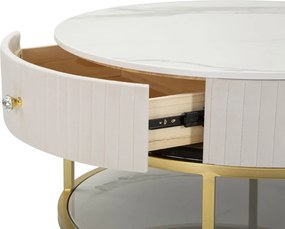 Konferenčný stolík Montpellier 75 cm so zásuvkami zlatý/krémový/mramor