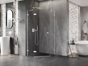 Mexen Lunar, Päťuholníkový sprchový kút Mexen Lunar naklápací doľava 100 x 100 cm, 8mm číre sklo, biely profil, 831-100L-100P-20-00-L